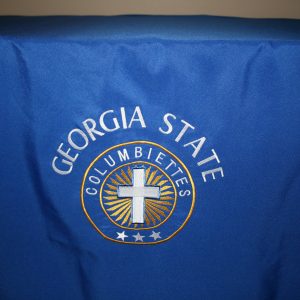 Embroidered 6FT fitted rectangular tablecloth with Columbiette Emblem